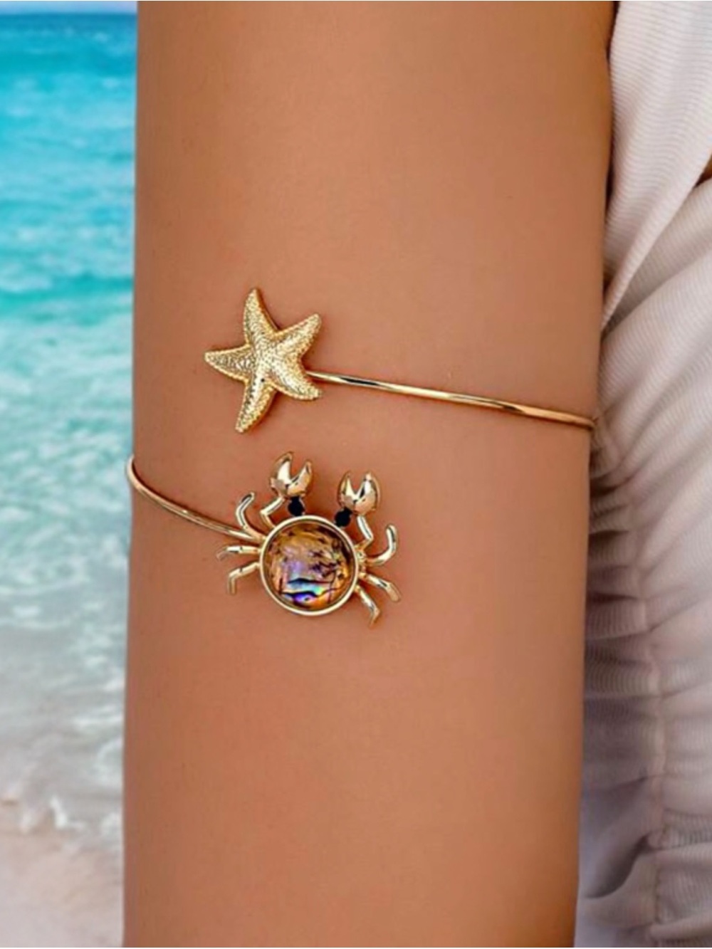 Gold Starfish and Crab Arm Cuff- Gold Boho Beach Chic Jewelry